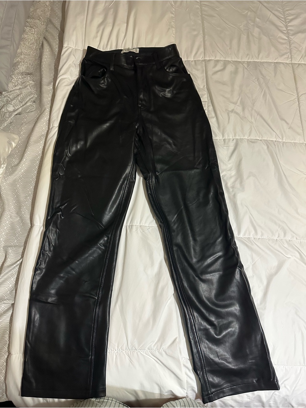 Abercrombie & Fitch Black Faux Leather Straight-Leg Pants